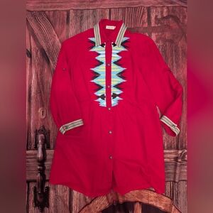 Tasha Polizzi Linen /Cotton Blend Tunic With Turquoise Buttons